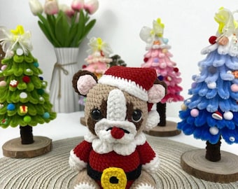 Schema all'uncinetto per Babbo Natale Carlino, Cane di Natale Amigurumi (PDF)