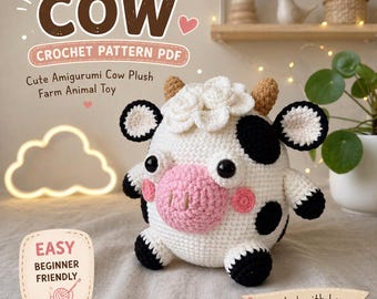 Cow Crochet Pattern PDF, Milky Cow Amigurumi Plush Tutorial, Cute Farm Animal Crochet Pattern, Handmade Gift