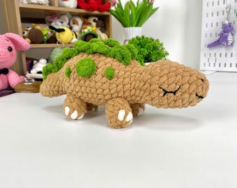 Stegosaurus Amigurumi Crochet Pattern, Sleepy Dinosaur Plush (PDF)