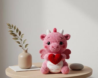 Amigurumi Dragon Crochet Pattern, Valentine's Plush (PDF Pattern)