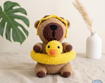 Capybara Crochet Pattern, Summer Capybara Crochet Pattern PDF, Capybara with Duck Float Amigurumi Plush Tutorial, DIY Gift