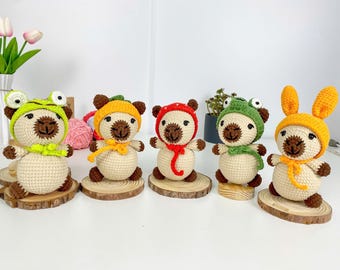 Padrão de crochê de capivara, conjunto de amigurumi de fantasia de animal fofo (download digital em PDF)