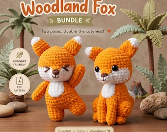 Mini Fox Crochet Pattern Bundle, Cute Sitting and Waving Fox Plush, Woodland Animal PDF Tutorial