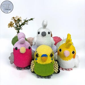 Bird crochet pattern PDF Bundle (English only), crochet little birds: Cockatiel, Cockatoo , Budgerigar and Galah parrot