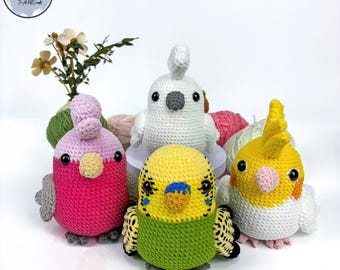 Crochet Bird Pattern Bundle: Cockatiel, Cockatoo, Budgerigar, Galah (PDF)
