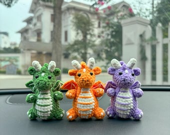 Drache häkeln Muster, Drache Schlüsselanhänger häkeln Muster, Chubby mini Amigurumi Dragon, niedliches Fantasy Wesen Keychain Anfänger freundlich