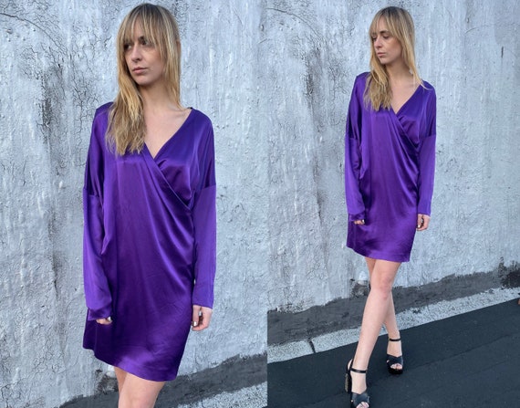 purple silk wrap dress