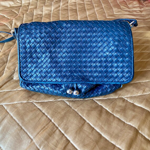 Vintage 1980s GANSON Navy Blue Leather Bag Classic Bottega Veneta Style Intrecciato Woven Braided Purse Small Medium Crossbody Handbag Etsy