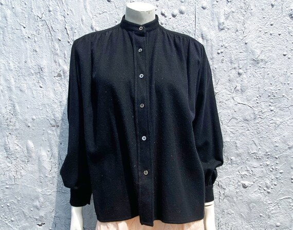 1970s CALVIN KLEIN Black Wool Blouse Size XS S / 1
