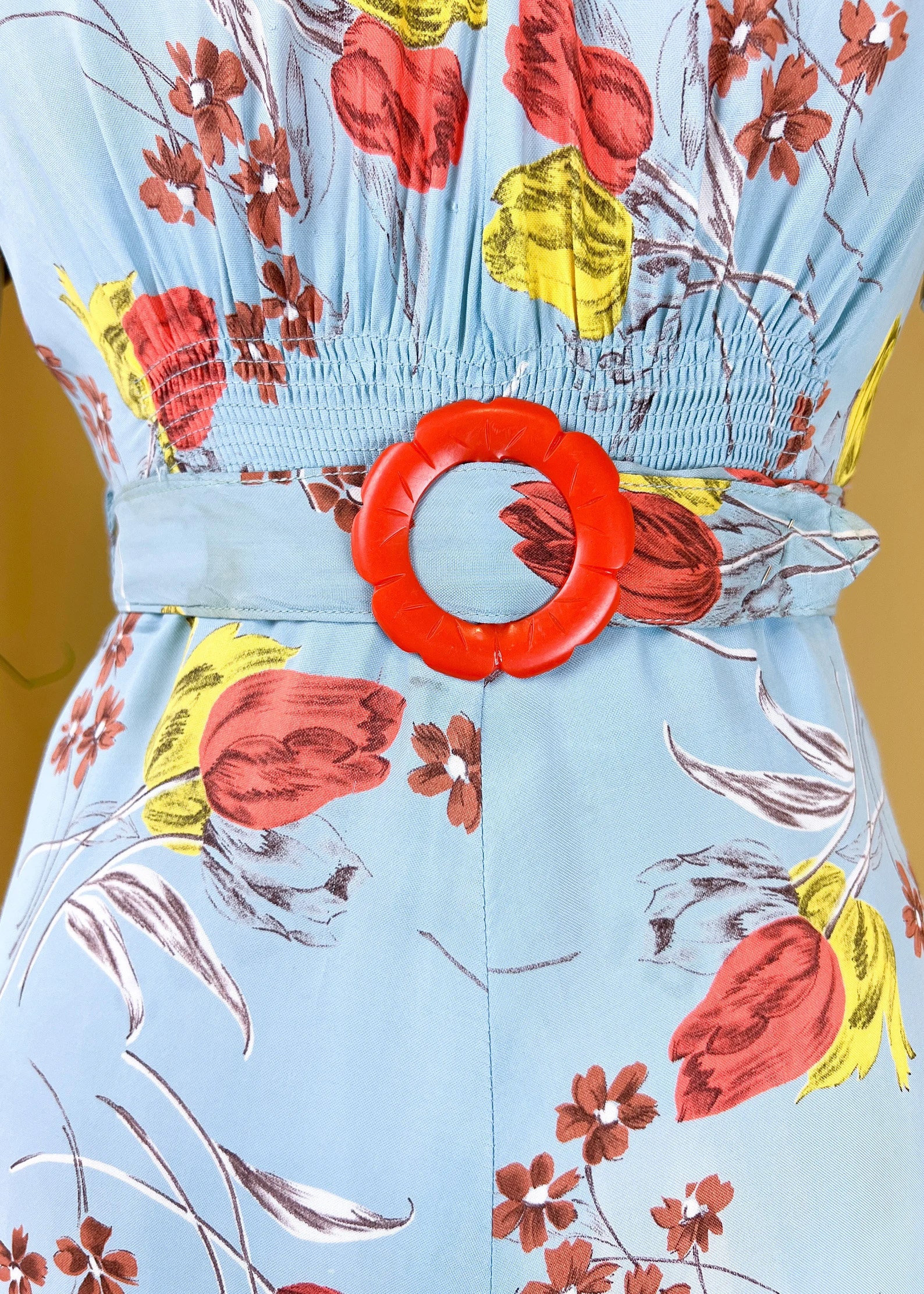 2025激安通販 1930s Vintage 1940s Size Dress Midi Floral Dress Rayon Blue ワンピース