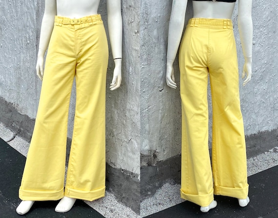 1970s Yellow Flared Pants Size XS S M Glam Rock Di