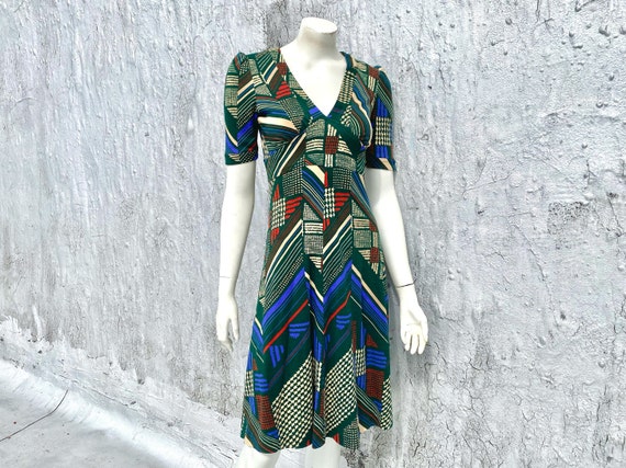 BUS STOP 1970s Vintage Designer Wool Midi Dress S… - image 1