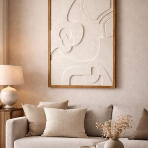 Wall relief with oak wood frame for hanging, handcrafted 3D wall art made of wood, abstract wall decoration for the modern living room, 3D wall art image 2