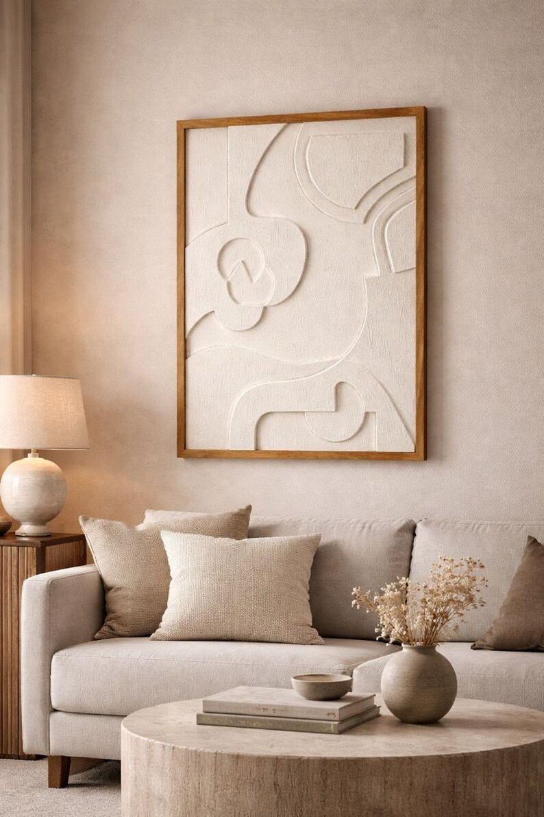 Wall relief with oak wood frame for hanging, handcrafted 3D wall art made of wood, abstract wall decoration for the modern living room, 3D wall art image 2