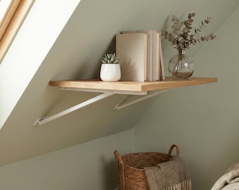 Wall shelf for any sloping ceiling, solid oak - Adjustable bracket - Oak shelf board 40-190 cm x 40 cm - Adjustable tilt angle