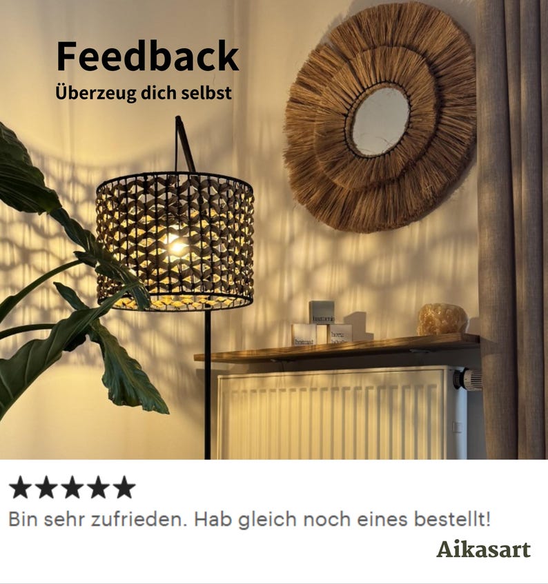 Zu sehen ist ein Bewertungsfoto eines Kunden und einem Bild, das das Heizkörperregal in Szene setzt. Der Kunde sagt, er sei mit dem Produkt sehr zufrieden und hat sich direkt noch ein Brett mit Halterung für seine Heizung bestellt. Bei uns ist der Kunde König!