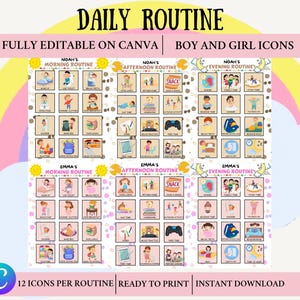 Tägliche Routinekarten Canva Bearbeitbarer visueller Stundenplan Kleinkind Routine Chart Kinder Jungen Mädchen Chore Chart Täglicher Rhythmus Checkliste Vorschulaktivität