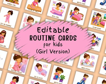 Daily Routine Cards Visual Schedule Girl Version Routine Chart for Kids Chart Daily Rhythm Checklist Montessori Preschool Activity EDITABLE