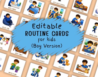 Daily Routine Cards Visual Schedule Boy Version Routine Chart for Kids Chart Daily Rhythm Checklist Montessori Preschool Activity EDITABLE