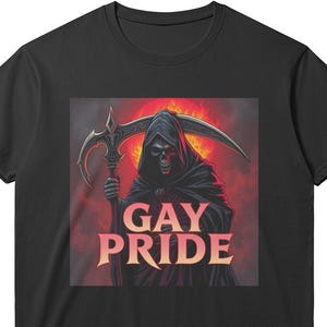 Gay Pride Grim Reaper T-Shirt: Funny Goth LGBTQ+ Pride Outfit