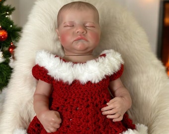 Christmas Baby Dress - Newborn Photo Outfit, Baby Photography Prop, Crochet Baby Clothes, Holiday Baby Outfit