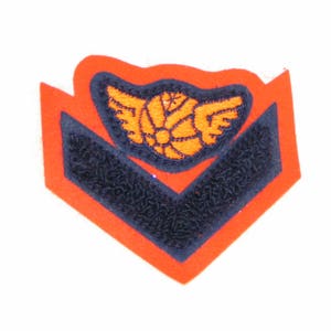 Vintage Chenille Varsity Sport Patch Letterman Jacket Winged Volleyball Bowling Cross Country Baseball Basketball Orange Black