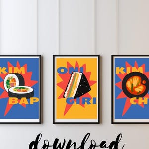 3er Set koreanisches Essen Art Printable Seoul koreanische Kunst Kpop Kawaii Retro Poster Digital koreanische Ästhetik Sofortdownload Pop Art abstrakt