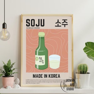 Soju koreanisches Essen Art Printable Seoul koreanische Kunst Kpop Kawaii Retro Poster Digital ästhetisches Instant Download minimalistisch abstrakt
