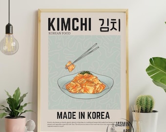 Impresión artística de comida coreana Kimchi: Póster retro de Kpop de Seúl (Descarga digital)