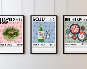 Láminas artísticas de comida coreana: Pósters retro del K-pop de Seúl (Descarga digital)