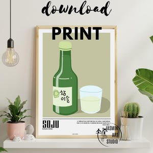 Soju Wall Art  Minimalist Korean Drink Poster Kitchen&Bar Decor Aesthetic K-Drama Inspired Wall Print Soju Illustration Print Korean Culture