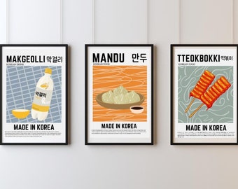 Láminas artísticas de comida coreana: Pósters retro de K-pop de Seúl (Descarga digital)