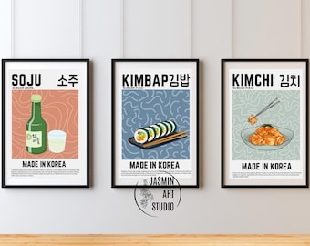 Láminas artísticas de comida coreana: Pósters retro del K-pop de Seúl (Descarga digital)