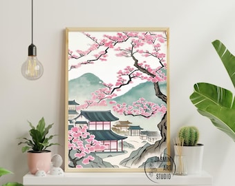 Lámina artística de flor de cerezo coreana: Decoración tradicional para el hogar (descarga digital)