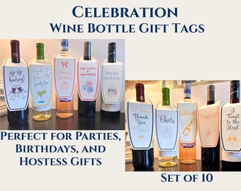 Celebration Wine Bottle Gift Tags: Watercolor Cardstock, Set of 10