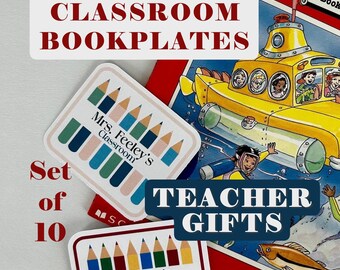 Regalos personalizados para profesores - Etiquetas para libros: Organización de la biblioteca del aula, juego de 10