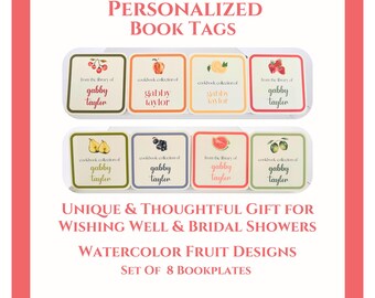 Etiquetas para libros de cocina de frutas con acuarela: ilustraciones botánicas personalizadas (juego de 8)