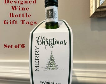Etiquetas de vino navideñas personalizadas, regalo navideño personalizado para anfitriones - Juego de 6