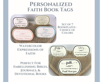 Etiquetas personalizadas para libros de acuarela: Set de regalo de 7 con temática religiosa