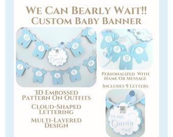 Banner de baby shower con oso en relieve: "Podemos esperar"