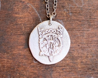 Cow Skull Necklace - Pure Silver Cow Skull Wax Seal Pendant Necklace with Sterling Silver Chain