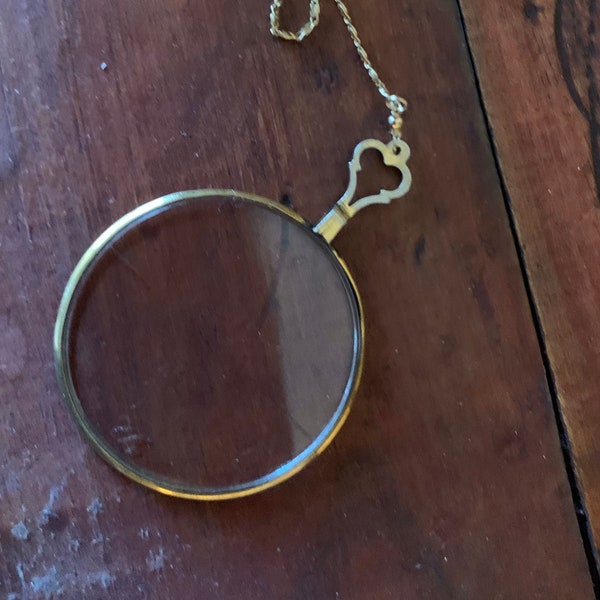 Optical Lens Necklace-Handmade Vintage Optical Lens Y Necklace on Gold Filled Chain-OOAK