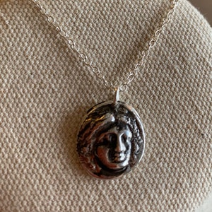Athena Necklace- Handmade Pure Silver Wax Seal Greek Goddess Athena Necklace