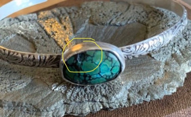 Turquoise and Sterling Silver Cuff OOAK Handmade Turquoise Cabochon and Textured Sterling Silver Stackable Cuff Bracelet