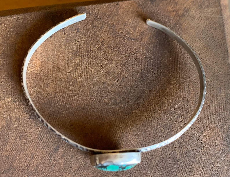 Turquoise and Sterling Silver Cuff OOAK Handmade Turquoise Cabochon and Textured Sterling Silver Stackable Cuff Bracelet