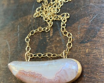 Agate Necklace - Free Form Agate Cabochon, Gold-Filled and Sterling Silver Necklace - OOAK