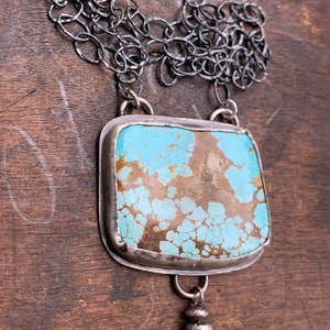 Turquoise Necklace-Royston Turquoise and Orange Spiny Oyster Shell Sterling Silver Statement Necklace-OOAK