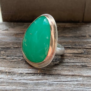 Chrysoprase Ring-Handmade Apple Green Rose Cut Chrysoprase Ring set in Rose Gold and Sterling Silver-OOAK