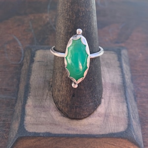 Chrysoprase Ring - Apple Green Oval Chrysoprase and Sterling Silver Ring