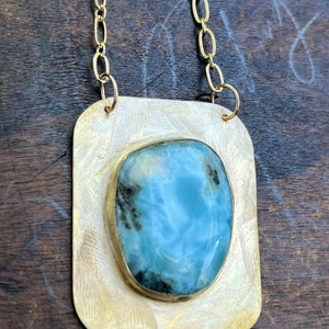Larimar Gemstone Necklace Larimar and Brass Necklace with Gold Filled Chain image 3
